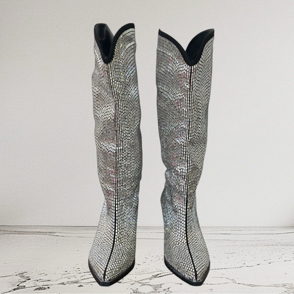 Amazing Lace New Black Silver Metallic Rhinestone Concert Festival Boots- Size 8 - Picture 2 of 7